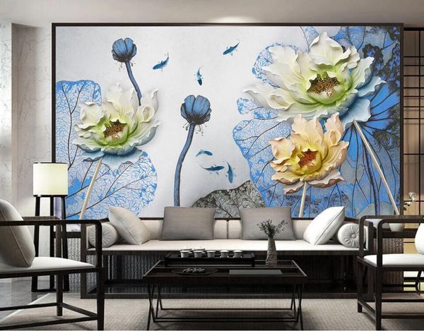 

wallpapers custom mural wallpaper 3d simple ink lotus flower embossed background wall decorative painting
