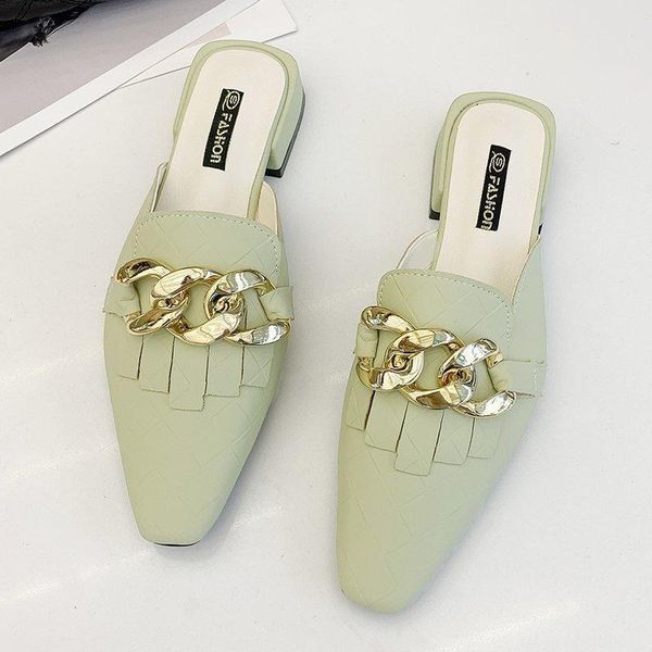 

slippers summer style women's flat fashion beach shoes women pointed metal chain, Black