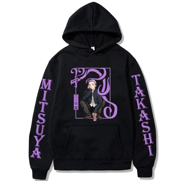 

men's hoodies & sweatshirts tokyo revengers manga hoodie cool anime harajuku mitsuya takashi men women sweatshirt loog sleeve, Black