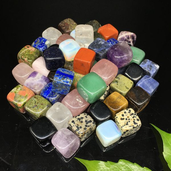 Quadrado cascalho sem buraco fraldas sete chakras pedras encantos cura reiki rosa quartzo táxi de cristal para diy fazendo artesanato decorar acessórios de jóias