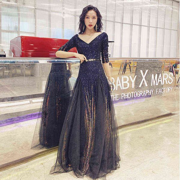 

prom luxury boutique occasion dresses ladi' evening 's banquet temperament 2021 sequin host elegant atmosphere dignified annual me, Black