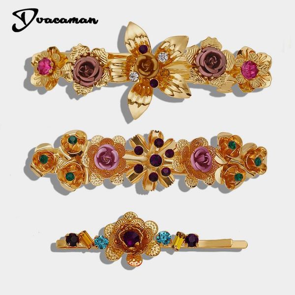 

hair clips & barrettes dvacaman 3pcs colorful set of hear for woman evening jewelry shiny crystal gold flower knot ethnic luxury retro elega, Golden;silver