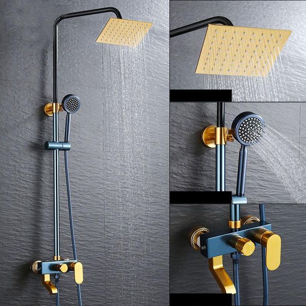 

space aluminum shower faucet set blue hand gold and cold water switch bathtub bathroom sets