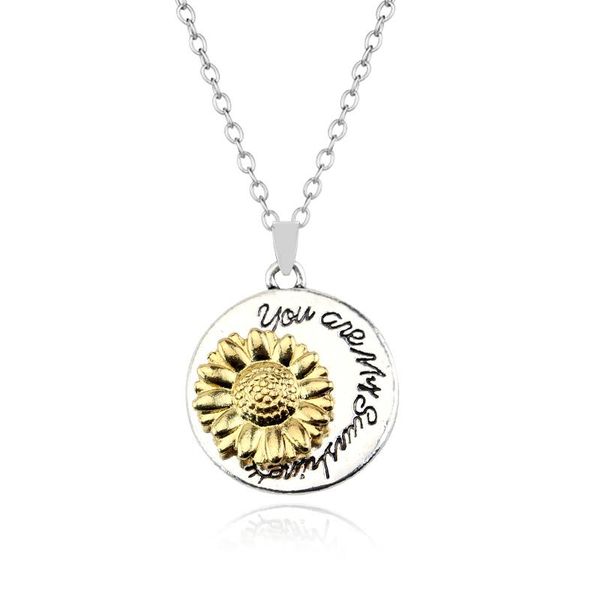 

you are my sunshine sunflower necklaces for women gold choker can rotate sun flower pendant necklace fashion jewelry, Silver