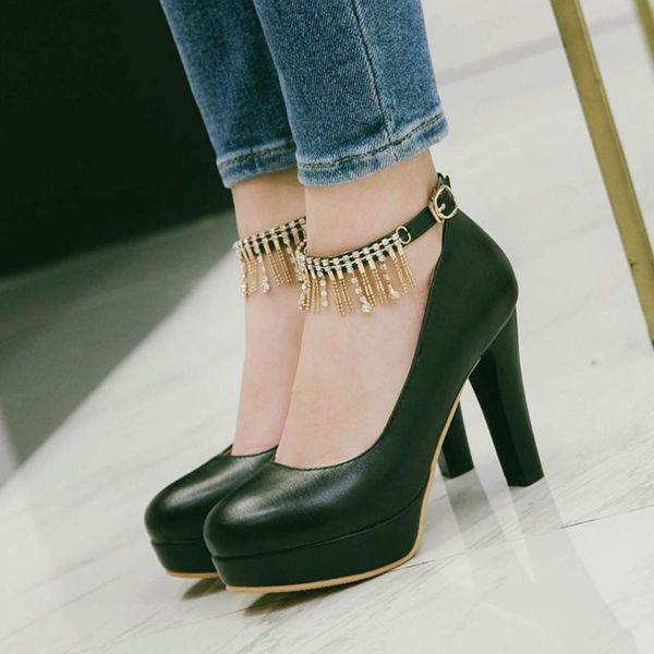 

dress shoes sarairis big size 47 buckle strap solid elegant high heels platform modern comfy office lady fashion women, Black