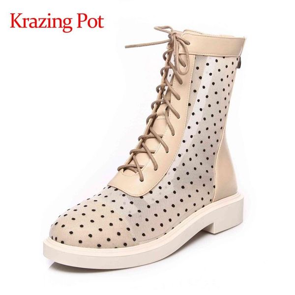 

boots krazing pot plus size air mesh breathable sunscreen energy maiden dress round toe med square heel zipper women summer l07, Black