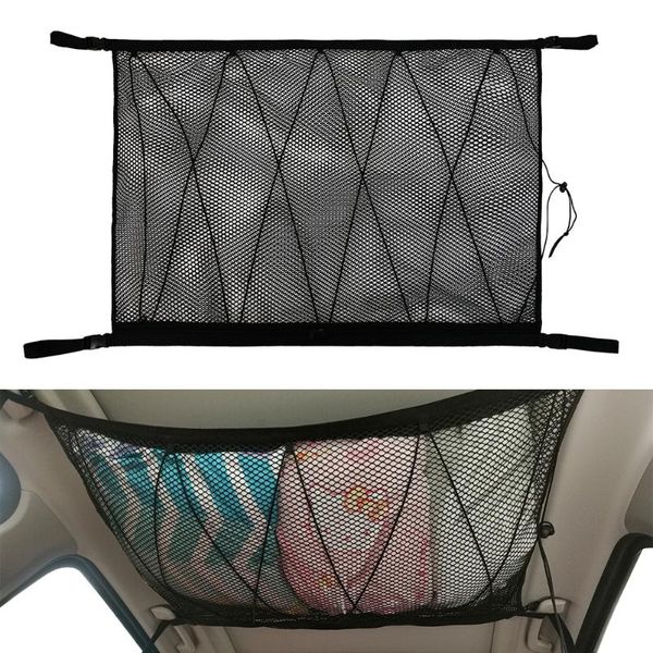

car organizer pocket mesh storage bag net double-headed zipper cargo luggage