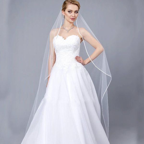 

bridal veils wedding one layer tulle without comb satin edge, Black