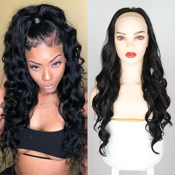

synthetic wigs azqueen black blonde red long body wave ponytail drawstring clip in hair