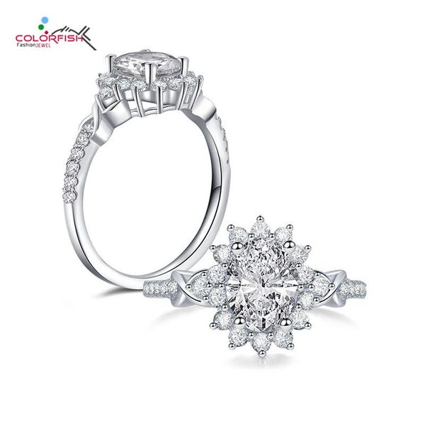 

wedding rings colorfish oval cut 2ct engagement ring solid 925 sterling silver women cubic zirconia jewelry flower design cz, Slivery;golden