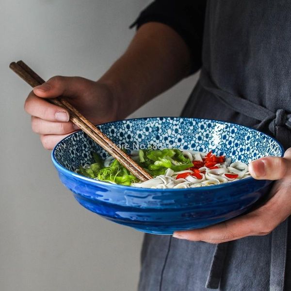 

1pc japanese bowl ramen noodle blue and white ceramic dinnerware salad rice fruit soup 6.5/7.5/8.5 inch bowls