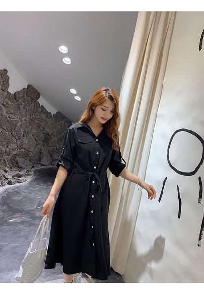

casual dresses fj1711b-2021 autumn and winter mid length, wide thin dress, Black;gray
