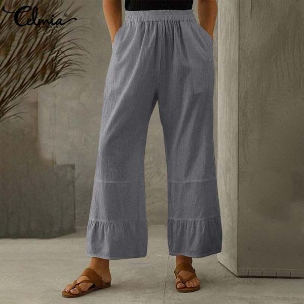 

women's pants & capris women fashion casual wide leg long pant celmia 2021 loose stitching trousers autumn elastic waist home pocket so, Black;white