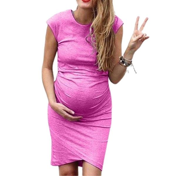 

maternity dresses summer dress sleeveless solid side pleated casual pragnancy straight tank women clothes, White