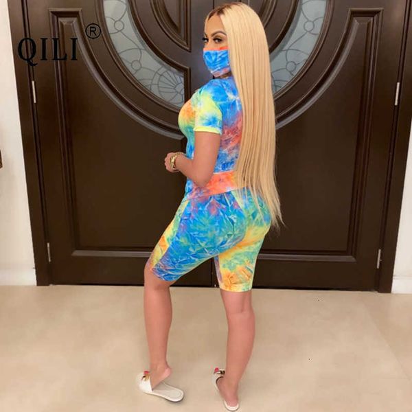 

women's jumpsuits & rompers qili women 3 piece set outfits summer short sleeve tie dye print three sets matching cl d0p3, Black;white