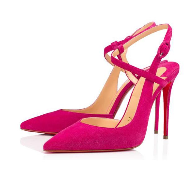 

summer ladies sandals stiletto red sole shoes jenlove 100 mm genuine leather suede pointed toe strap cross wrap nude high heel reds soles sh, Black