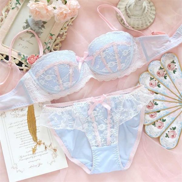 İç Çamaşırı Tatlı ve Sevimli Dantel Lingerie Külot Seti Ile Kız Kalp Taze Çelik Yüzük Toplandı Ince Sutyen Seti Büyük Boy Bralette 211104