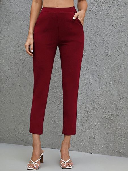 

high waist slant pocket slit hem tailored pants i4bm#, Black;white