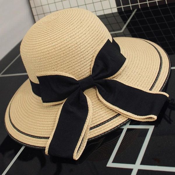 

wide brim hats 2021 bow woven hat women summer foldable sun straw fashion elegant versatile beach travel big edge, Blue;gray