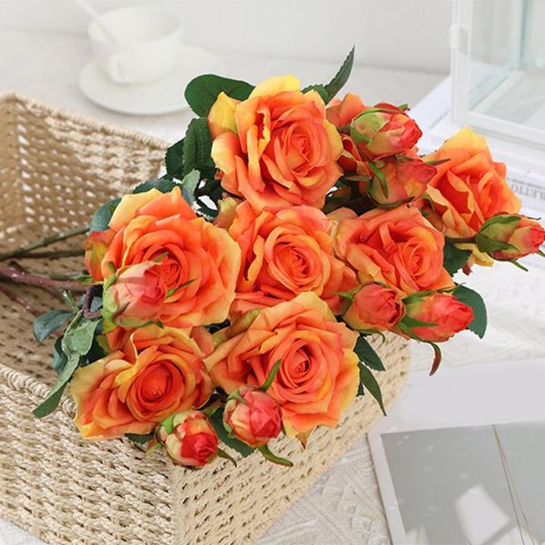 

decorative flowers & wreaths 1 pc wedding bouquet realistic blossom rose artificial flower with stem bridal for home garden party el office