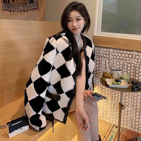 

women's fur & faux autumn winter fashion za women woolen coat soild color loose plush parka long sleeve female teddy argyle overcoat tr, Black