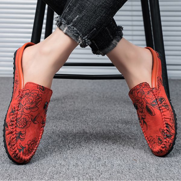 

2022 New Casual Doudou Shoes Men PU Leather Printed One Foot Lazy Sandals Comfortable Fashion Hairdresser Suitable for Wearing DP154, Blue
