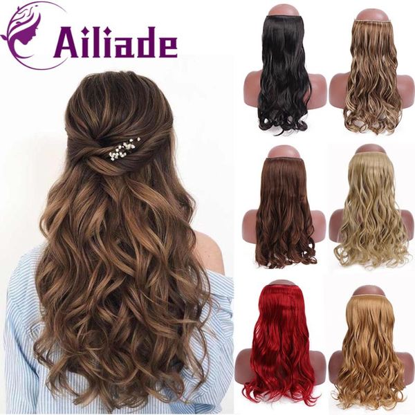 

synthetic wave halo hair no clip in ombre blonde black brown natural hidden secret false piece wigs