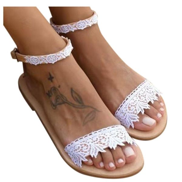 

summer women sandals open toe gladiator flats casual beach lace shoes platform buckle strap, Black