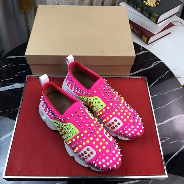

fashion spikesock men sneakers neoprene red bottom shoes outdoor sports party wedding t-quality brands men's designer trainers eu35-46, Red;white