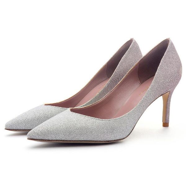 

dress shoes pumps women basic boat zapatos mujer gradient sequin cloth shallow 7.5cm thin heels ol office lady, Black