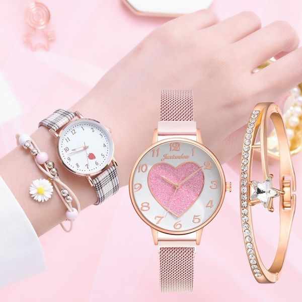 

wristwatches women watches simple vintage small watch leather strap casual sports wrist heart clock dress women's, Slivery;brown