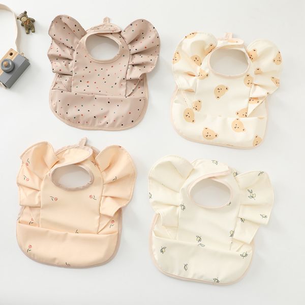 Детская водонепроницаемая PU Bib Angel Wings Feed Compare Pocket Burp Sleats Saliva полотенце моющийся детский фартук женский Smock младенческая натуральная натуральная машина для душа