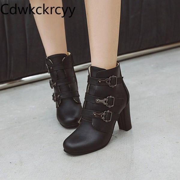 

boots winter the fashion round head thick heel 8cm black plus cashmere keep warm high women 34-45