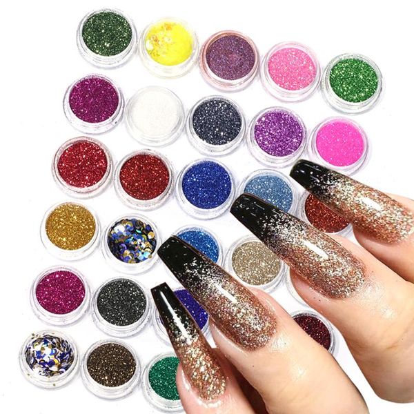 

nail glitter 60pcs set holographic sugar powder sequins for nails art charms shining paillette dust manicure decoration benj151, Silver;gold