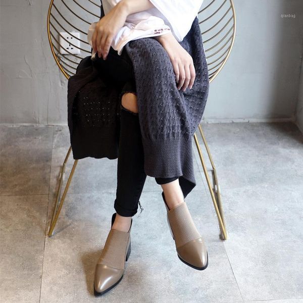 

boots layer cowhide thick heel ankle short fashionable leather women's1, Black