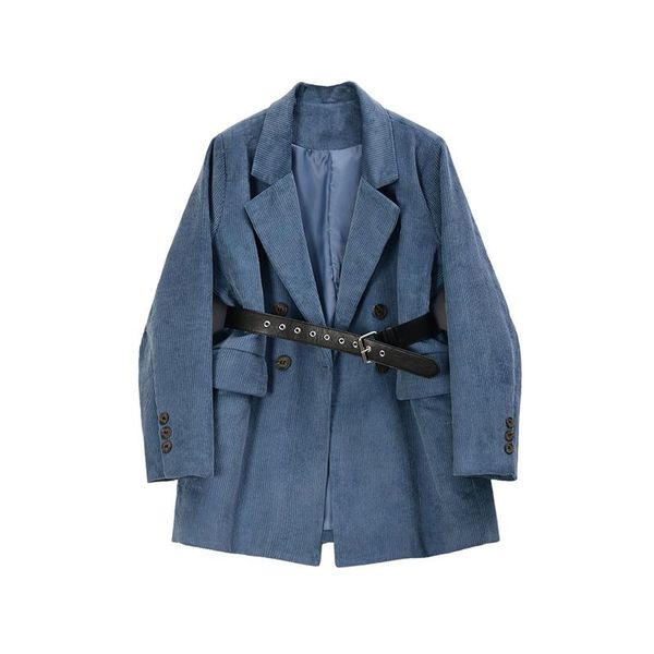 

muslim women loose corduroy blazer with belt plus size brief solid color suit jacket for office ladies blazers femme women's suits &, White;black