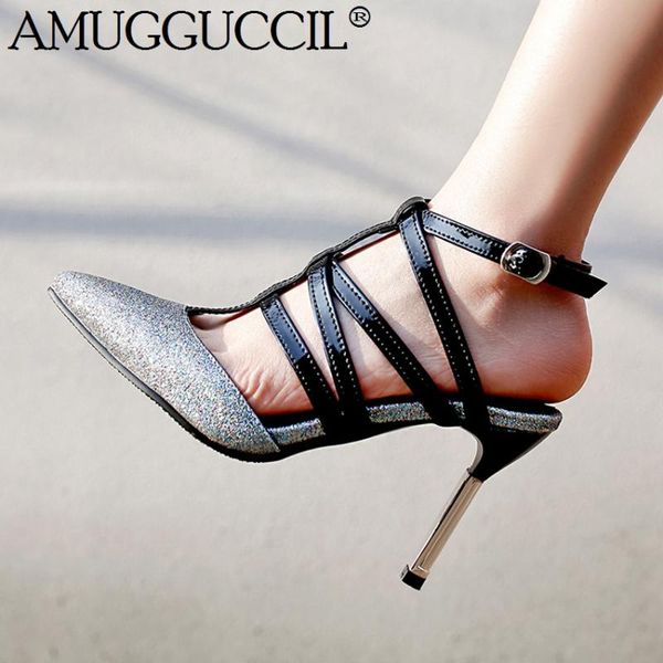 

plus big size 32-48 silver lattice fashion high heel party wedding female ladies shoes summer women sandals l1018, Black
