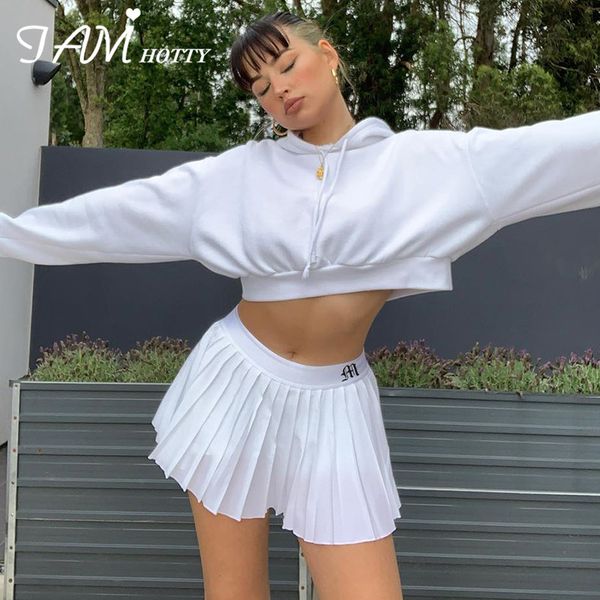 

iamy letter print pleated basic white solid woman skirts casual outfits gym elegant skirt femme vintga korean style summer, Black