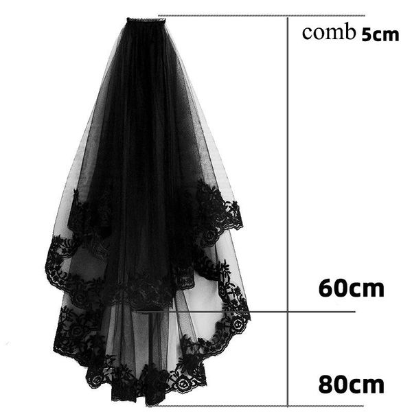 

bridal veils embroidery lace short wedding dress black with comb 2-tier women halloween cosplay costume hair accessories voile