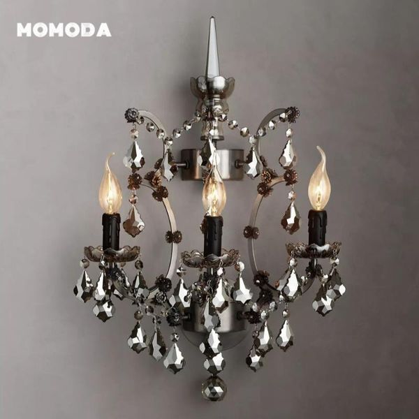

wall lamps 19th c. rococo iron & crystal sconce modern retro candle smoke clear lustre bedroom living room indoor lighting decor