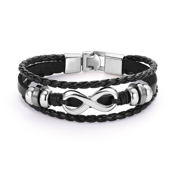 

link, chain european and american retro simple pu leather multi-layer bracelet trend men women personality fashion, Black