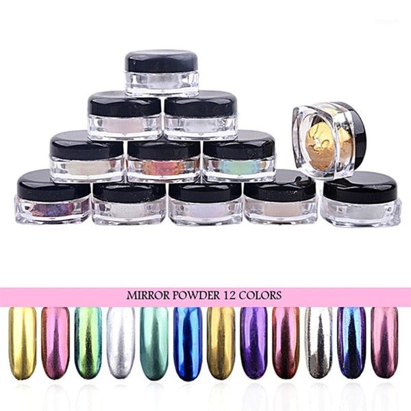 

12pcs nail glitter powder manicure mirror effect art decoration1, Silver;gold