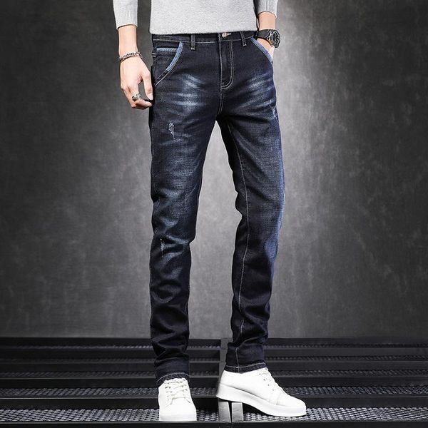 

men's jeans 2021 spring and autumn trend slim korean version of the blue wild casual feet long pants men