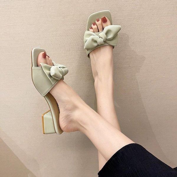 

shoes butterfly-knot low slippers heels luxury slides slipers women rubber flip flops square heel high designer 2021 hawaiian su, Black