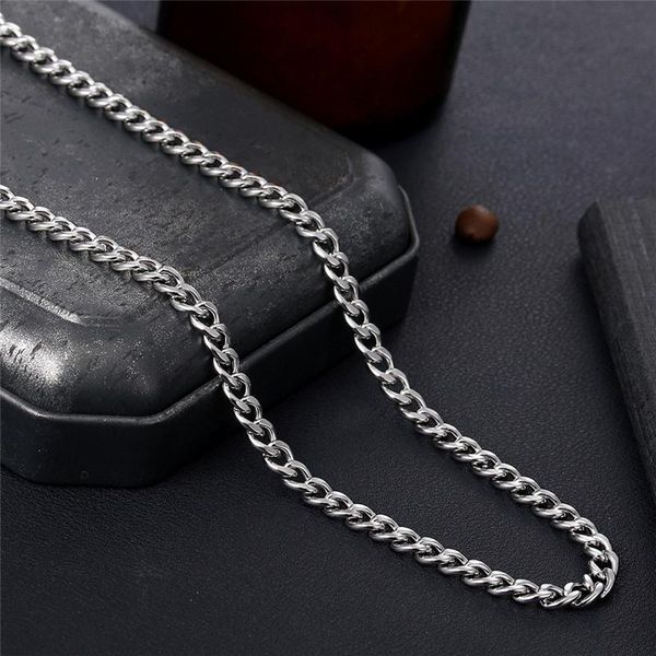 

hip hop rock necklace for men stainless steel polished simple chain trendy couple male&women fahion gift jewelry pendant necklaces, Silver