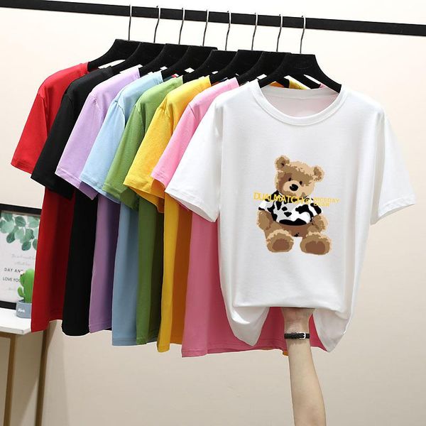 

women's t-shirt female cute cartoon bears printed tees summer casual fashion women short sleeve ladies funny harajuku t shirts, White
