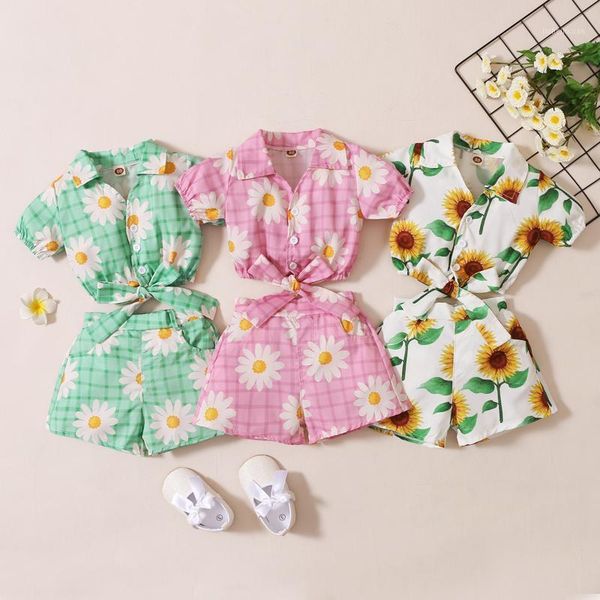 

clothing sets born infant baby girls short sleeve sunflower printed +shorts outfits summer autumn baby's1, White