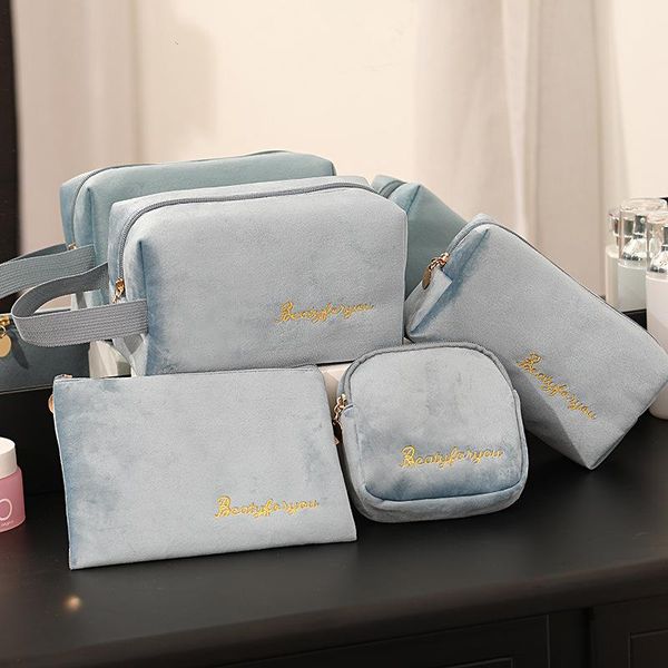 

portable travel cosmetic bag pouch embroidery velvet makeup zippered multi-function jewelry storage organizer bags & cases