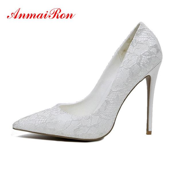 

dress shoes anmairon high heels slip-on thin woman basic lace pointed toe spring/autumn fashion shallow women pumps 34-43, Black