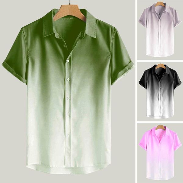 

men loose gradient shirt breathable short sleeve turn-down collar shirts 2021 summer fashion beach hawaiian blouse camisas men's casual, White;black